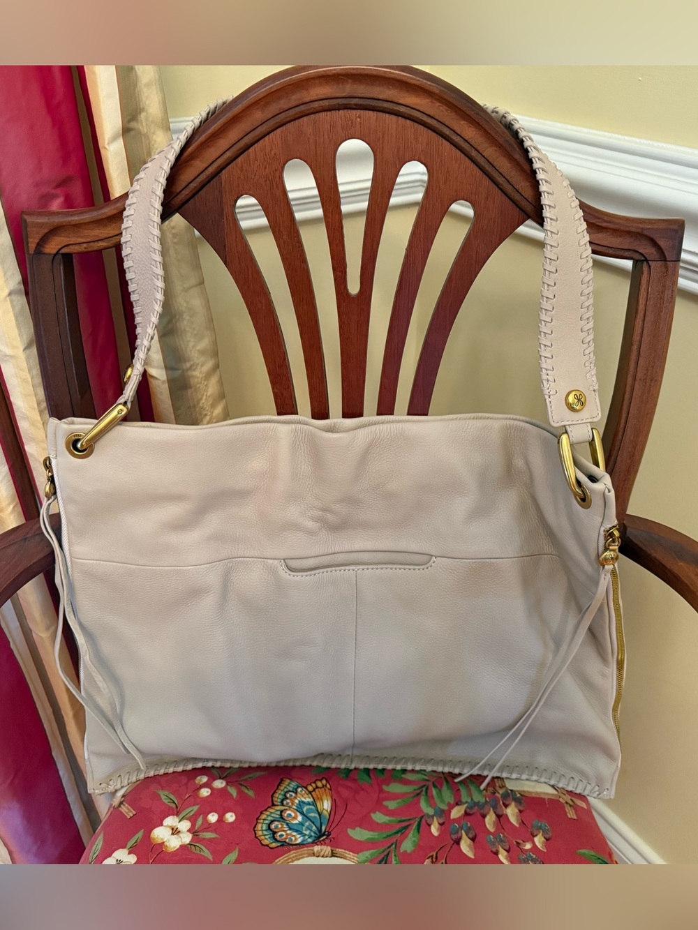 HOBO Cream, Stone Leather Braided-Handle Shoulder Bag, NWOT